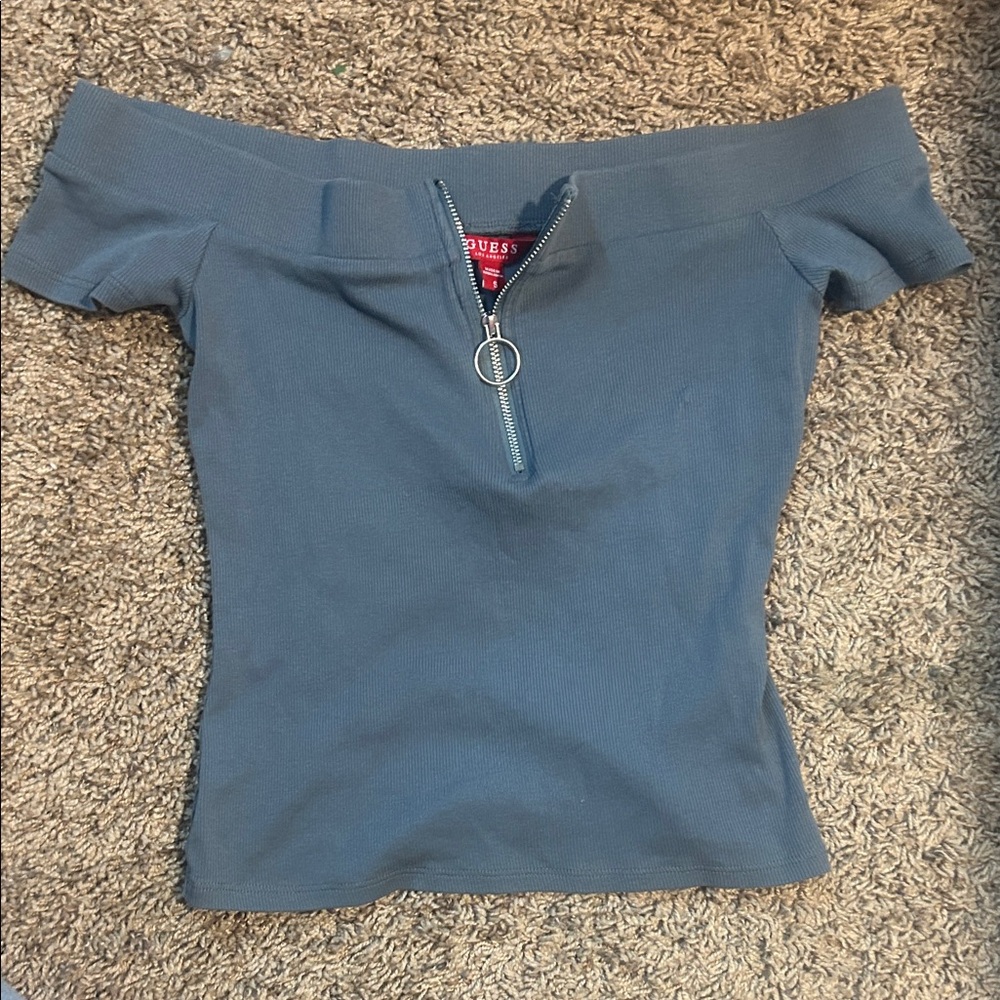 Guess Women's Slate Blue Zipper Blouse